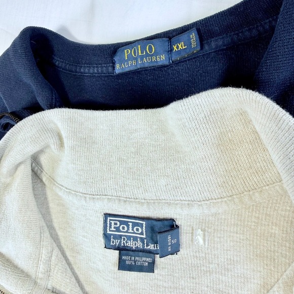 Lot of 2 Polo Ralph Lauren 1/4 Zip Sweaters Mens Size XXL Blue & Beige Mock Neck - Picture 4 of 7
